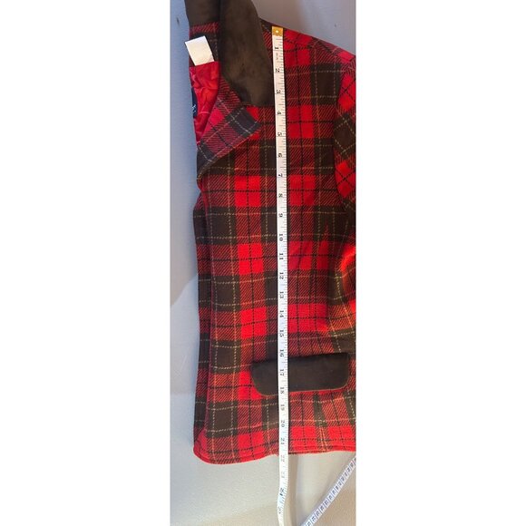 VTG Sz 8P Red & Brown Plaid Wool Blend Blazer Equestrian Academia Classic - Picture 10 of 10